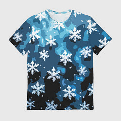 Футболка мужская Стилизованный паттерн со снежинками тёмно-синий, цвет: 3D-принт
