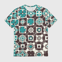 Мужская футболка Бирюзово-коричневая геометрическая текстура