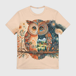Футболка мужская Сова разделенная на день и ночь абстракция, цвет: 3D-принт