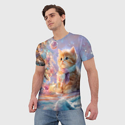 Футболка мужская Маленький котенок встречает Новый год, цвет: 3D-принт — фото 2