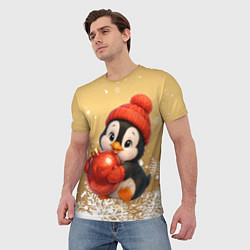 Футболка мужская Пингвинчик с новогодним шаром, цвет: 3D-принт — фото 2