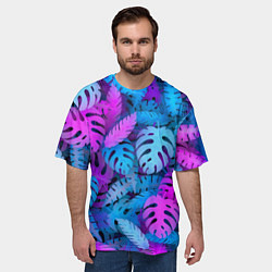 Футболка оверсайз мужская Сине-розовые тропики, цвет: 3D-принт — фото 2
