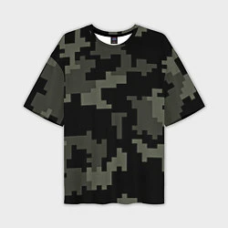 Мужская футболка оверсайз Камуфляж пиксельный: черный/серый