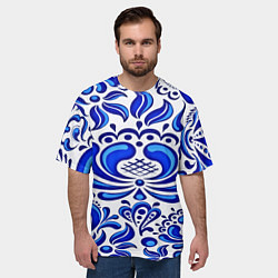 Футболка оверсайз мужская Роспись гжель, цвет: 3D-принт — фото 2