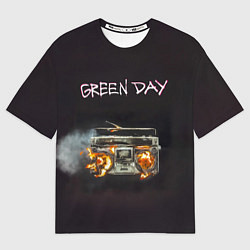 Футболка оверсайз мужская Green Day магнитофон в огне, цвет: 3D-принт