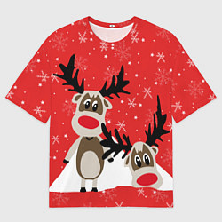 Футболка оверсайз мужская Праздничные олени, цвет: 3D-принт