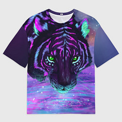 Футболка оверсайз мужская Неоновый тигр, цвет: 3D-принт
