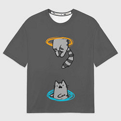 Мужская футболка оверсайз Кот в Портале