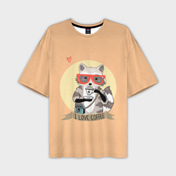 Мужская футболка оверсайз Raccoon Love Coffee