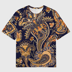 Мужская футболка оверсайз Орнамент пейсли - золотой