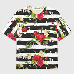 Мужская футболка оверсайз Розы и орхидеи