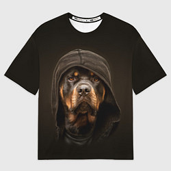 Мужская футболка оверсайз Ротвейлер в капюшоне
