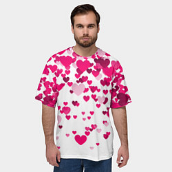 Футболка оверсайз мужская Сердца розовые падают, цвет: 3D-принт — фото 2