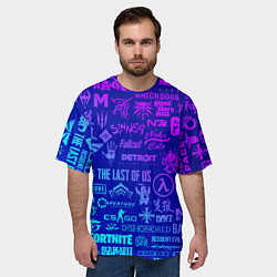 Футболка оверсайз мужская Неоновые геймерские лого, цвет: 3D-принт — фото 2