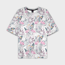 Мужская футболка оверсайз Тропические фламинго