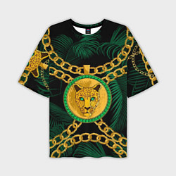 Мужская футболка оверсайз Золотой леопард и цепь