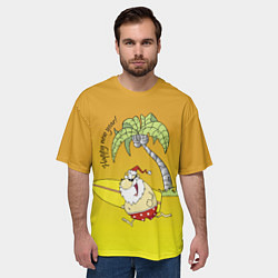 Футболка оверсайз мужская Happy New Year - Santa on the beach, цвет: 3D-принт — фото 2