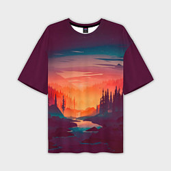 Мужская футболка оверсайз Minimal forest sunset