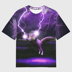 Футболка оверсайз мужская Кот и Молнии, цвет: 3D-принт