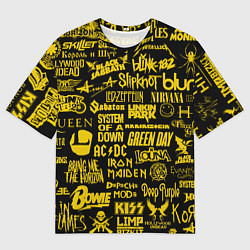 Мужская футболка оверсайз Логотипы рок групп GOLD