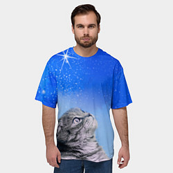 Футболка оверсайз мужская Кот и космос, цвет: 3D-принт — фото 2