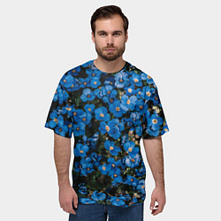 Футболка оверсайз мужская Поле синих цветов фиалки лето, цвет: 3D-принт — фото 2