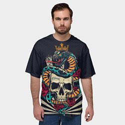 Футболка оверсайз мужская Змея с короной на черепе, цвет: 3D-принт — фото 2
