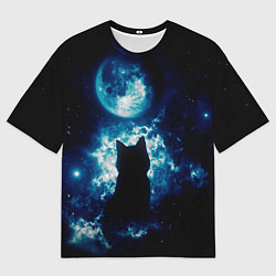 Футболка оверсайз мужская Кот силуэт луна ночь звезды, цвет: 3D-принт