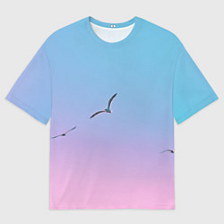 Футболка оверсайз мужская Чайки птицы полет градиент, цвет: 3D-принт