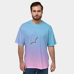 Футболка оверсайз мужская Чайки птицы полет градиент, цвет: 3D-принт — фото 2