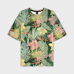 Мужская футболка оверсайз Тропические растения и цветы