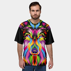 Футболка оверсайз мужская Neon wolf, цвет: 3D-принт — фото 2