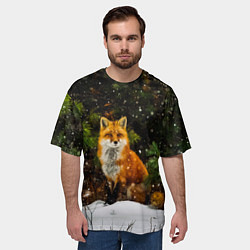 Футболка оверсайз мужская Лиса и снег, цвет: 3D-принт — фото 2