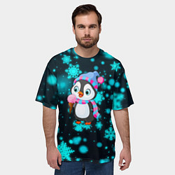 Футболка оверсайз мужская Новогодний пингвин, цвет: 3D-принт — фото 2