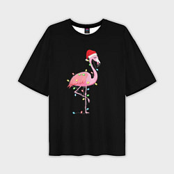 Мужская футболка оверсайз Новогодний Фламинго