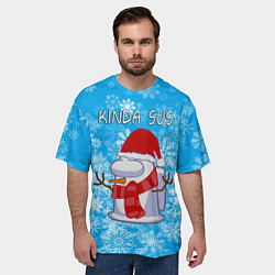 Футболка оверсайз мужская AMONG US СНЕГОВИК, цвет: 3D-принт — фото 2