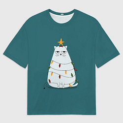 Футболка оверсайз мужская Кото-ёлка, цвет: 3D-принт
