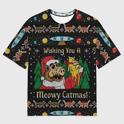 Мужская футболка оверсайз Wishing you a meowy catmas