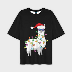 Мужская футболка оверсайз Рождественская Лама