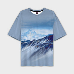 Мужская футболка оверсайз Серо-голубые горы