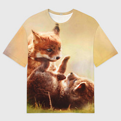 Футболка оверсайз мужская Лисята играют, цвет: 3D-принт