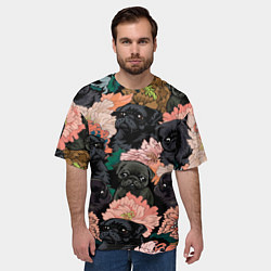 Футболка оверсайз мужская Мопсы и Цветы, цвет: 3D-принт — фото 2