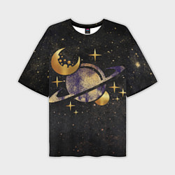 Мужская футболка оверсайз Сатурн, луна, спутник и звезды