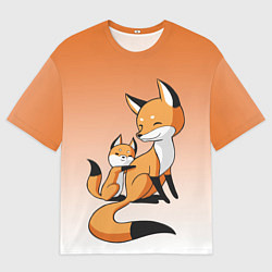 Мужская футболка оверсайз Лис и лисенок