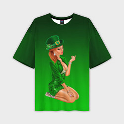 Мужская футболка оверсайз Девушка лепрекон в зеленом