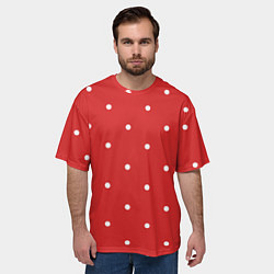 Футболка оверсайз мужская Белый горошек на красном фоне, цвет: 3D-принт — фото 2