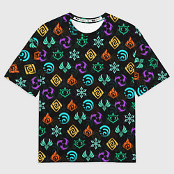 Футболка оверсайз мужская GENSHIN IMPACT ЭМБЛЕМЫ, цвет: 3D-принт