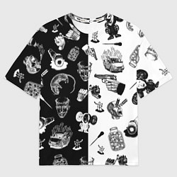 Мужская футболка оверсайз КРОВОСТОК ТАТУИРОВКИ ЧБ