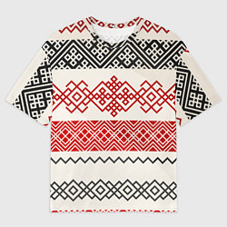 Футболка оверсайз мужская Славянский узор красно-черный, цвет: 3D-принт