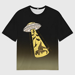 Мужская футболка оверсайз НЛО похищает динозавров